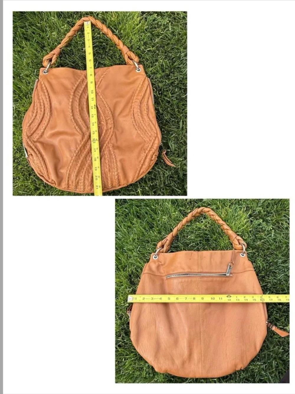 Fenn Wright Manson Braided Handle Tan Genuine Leather Hobo Bag w Silver Hardware - Picture 6 of 7